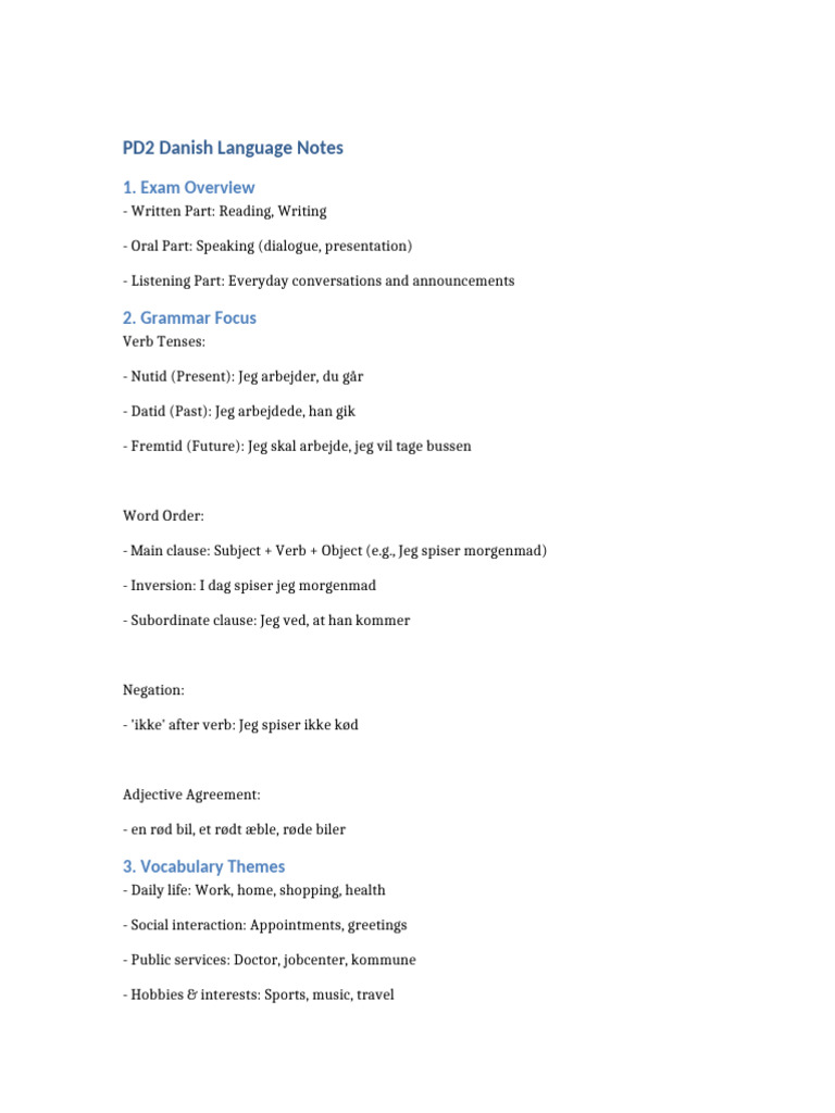 PD2 Danish Language Notes | PDF
