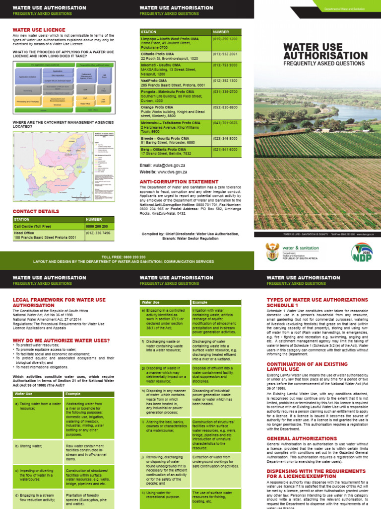 Water Use Authorization FAQs Guide | PDF | Water | Waste