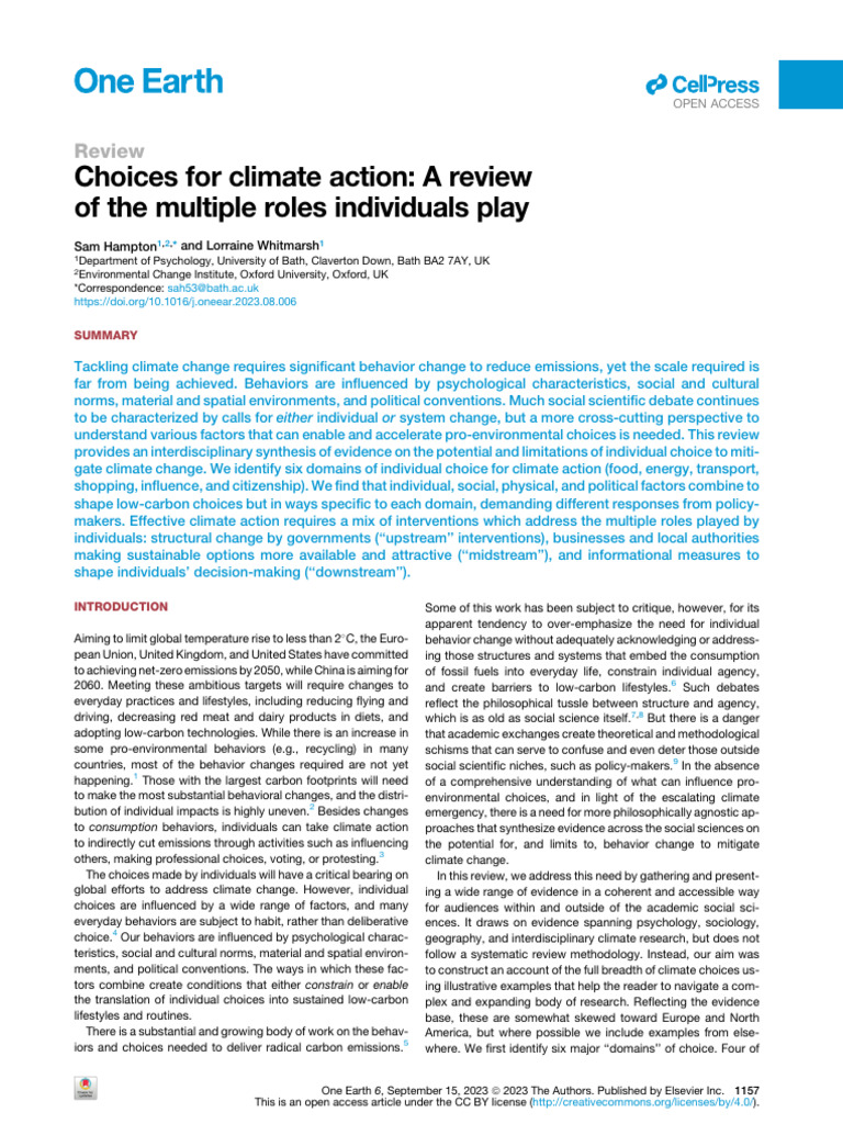 Climate Action Choices: Individual Roles | PDF | Climate Change ...