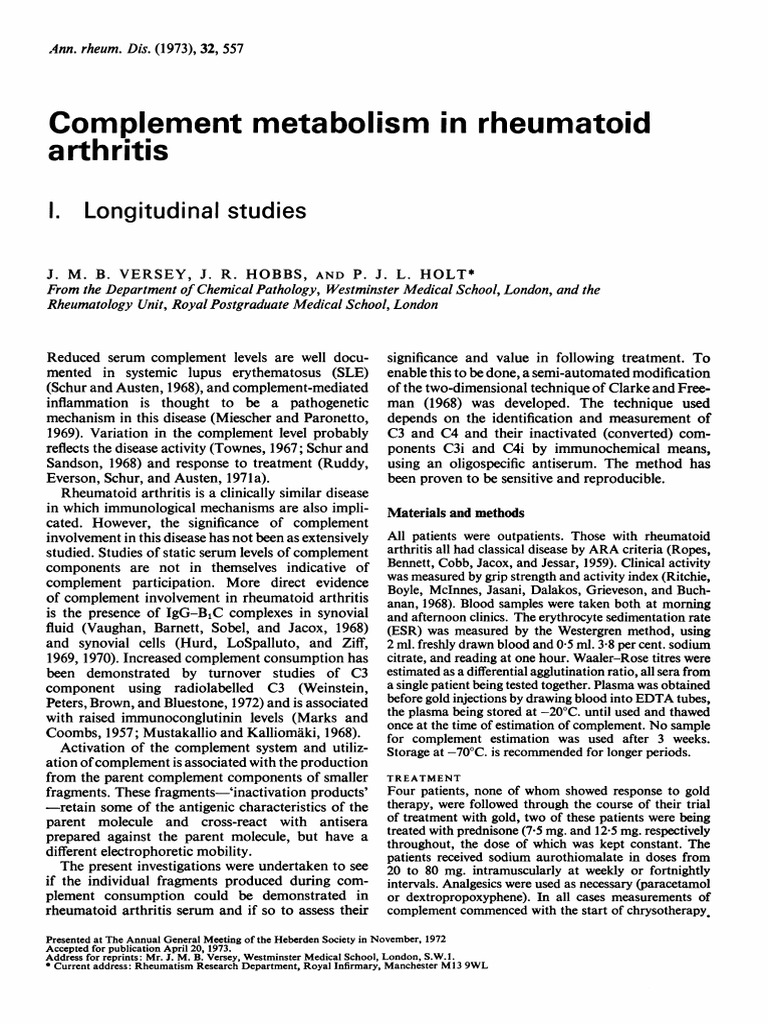 Ann Rheum Dis-1973-Versey-557-64 | PDF | Complement System | Rheumatoid ...