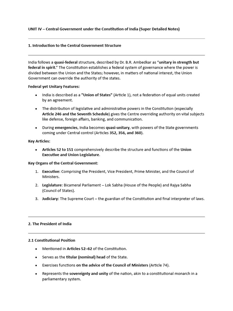 Central Government of India Overview | PDF | Government | Governance