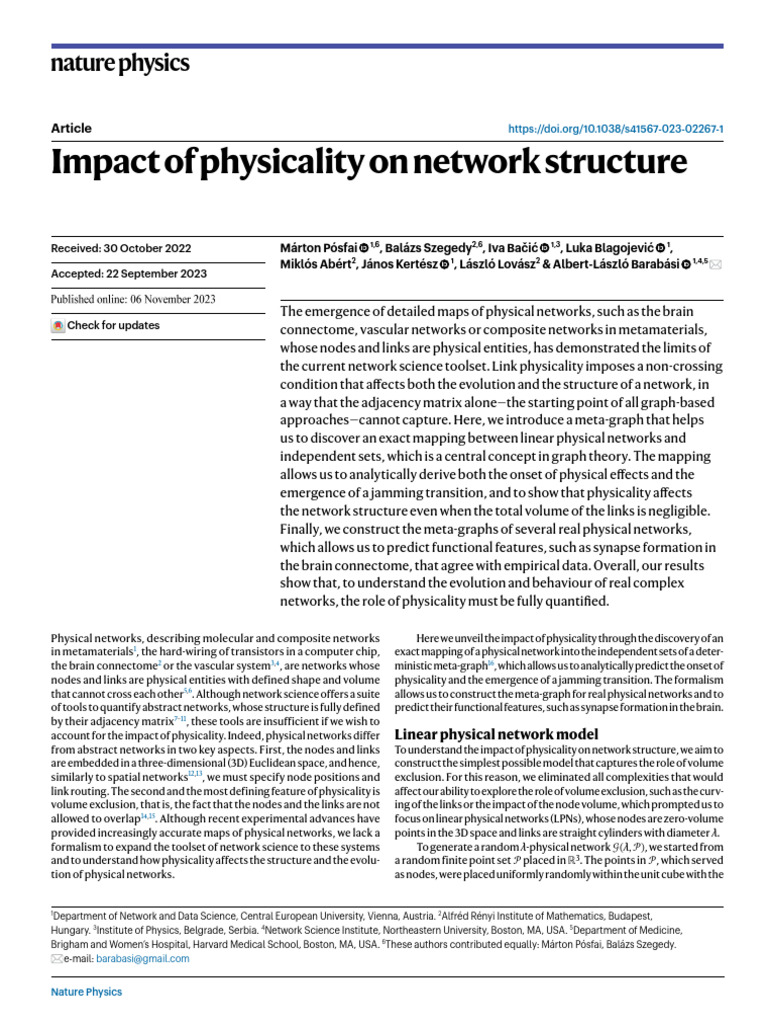 2023 Posfai Impact of Physicality | PDF | Vertex (Graph Theory) | Space