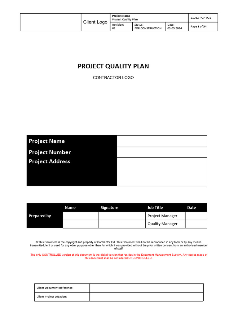 Project Quality Plan for Construction | PDF | Quality Management System ...