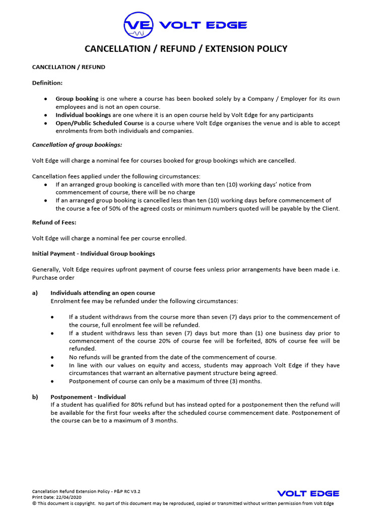 Cancellation and Refund Policy Overview | PDF | Fee