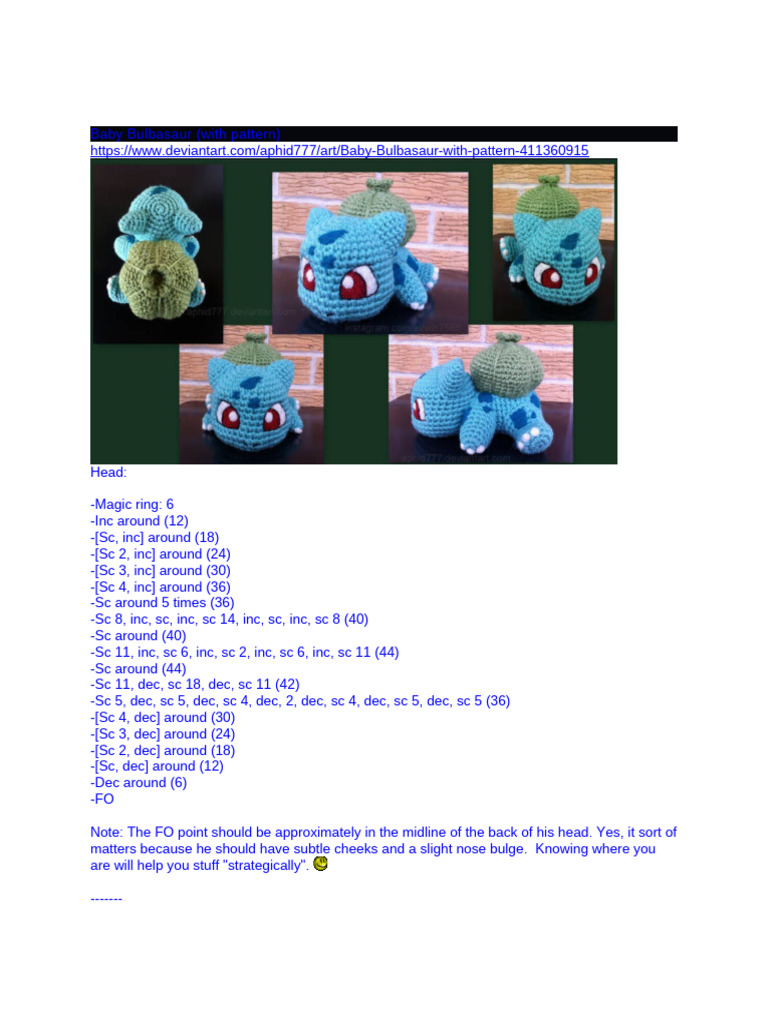 Free Baby Bulbasaur Amigurumi Pattern | PDF