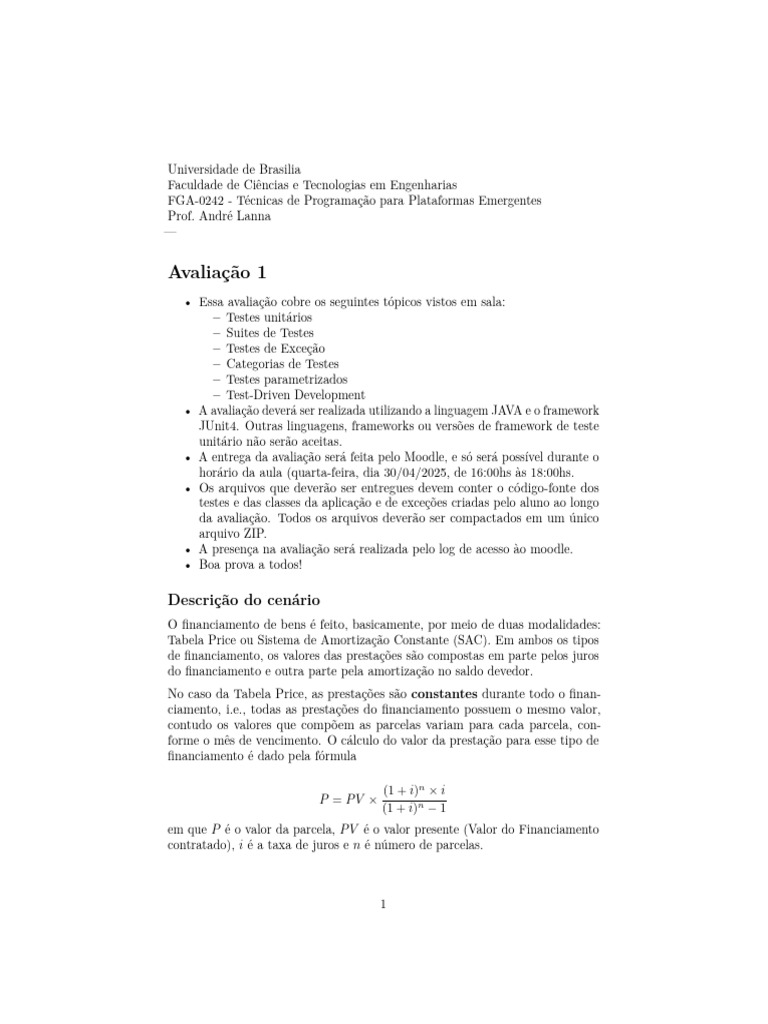 Avaliação em Testes Unitários JAVA | PDF | Juros | Programação de ...