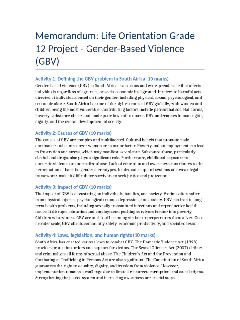 Understanding Gender-Based Violence in SA | PDF | Domestic Violence ...