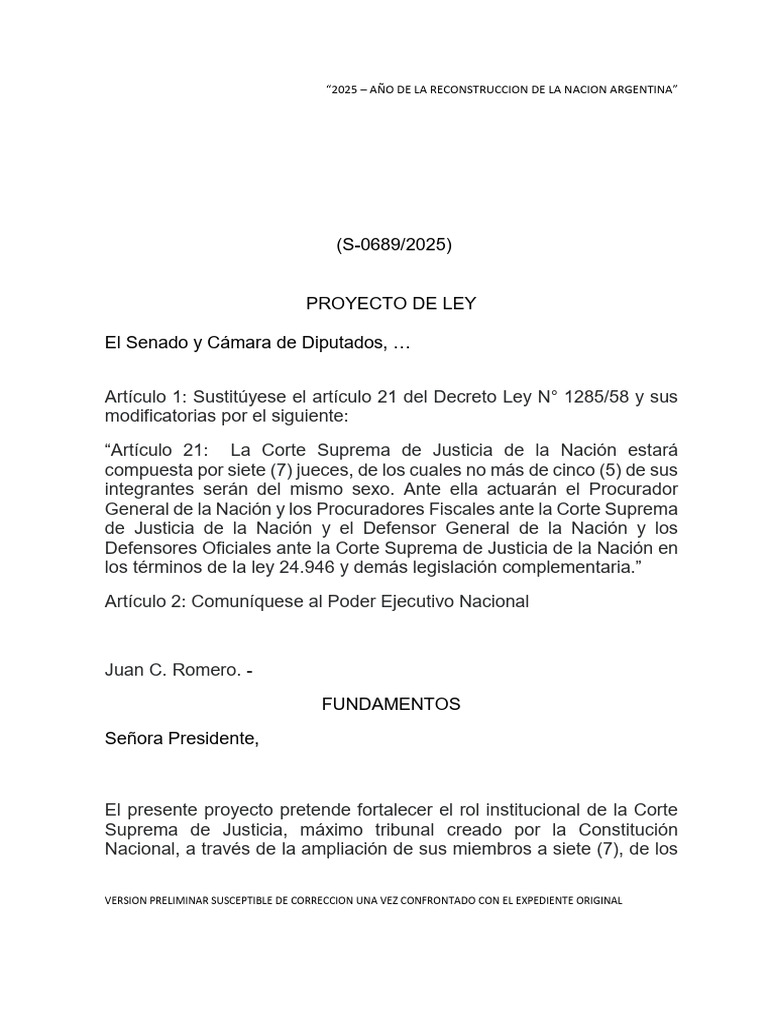 Reforma de la Corte Suprema Argentina 2025 | PDF | Gobierno | Justicia