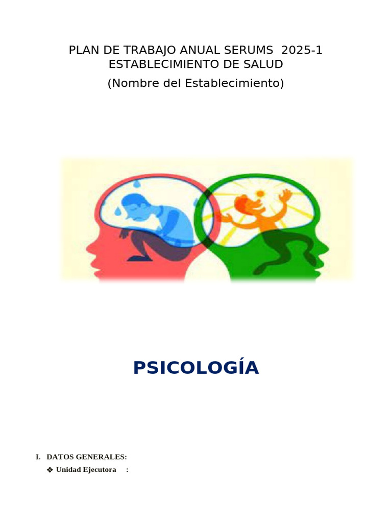 Plan Operativo Anual Serums 2025-1 Ee - Ss. | PDF | Salud mental ...