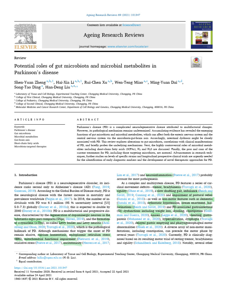 Potential roles of gut microbiota in Parkinsons disease | PDF ...