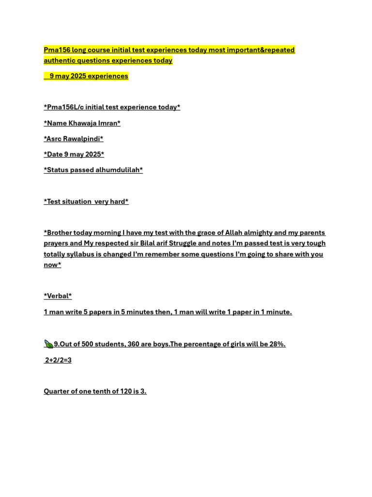 Pma156Lc Initial Test Experiences Today 9 May 2025 | PDF