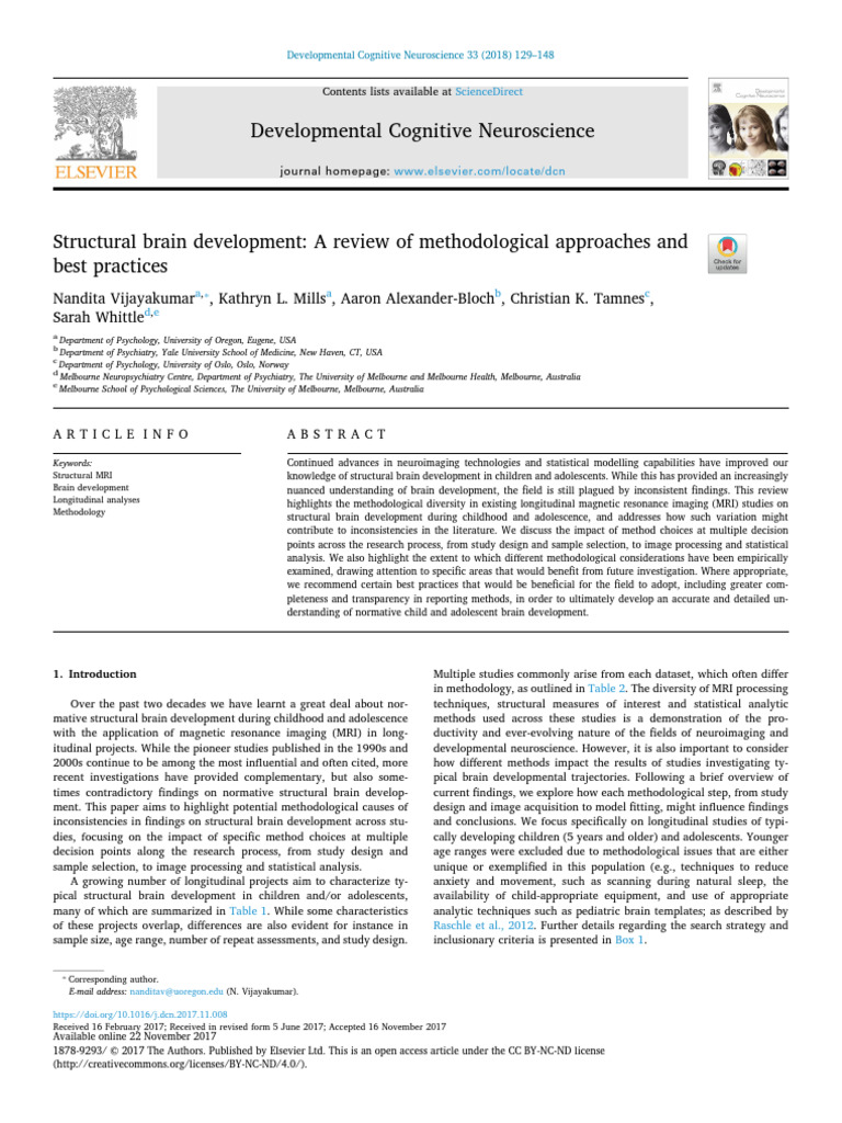 Methodological Insights on Adolescent Brain Development | PDF ...