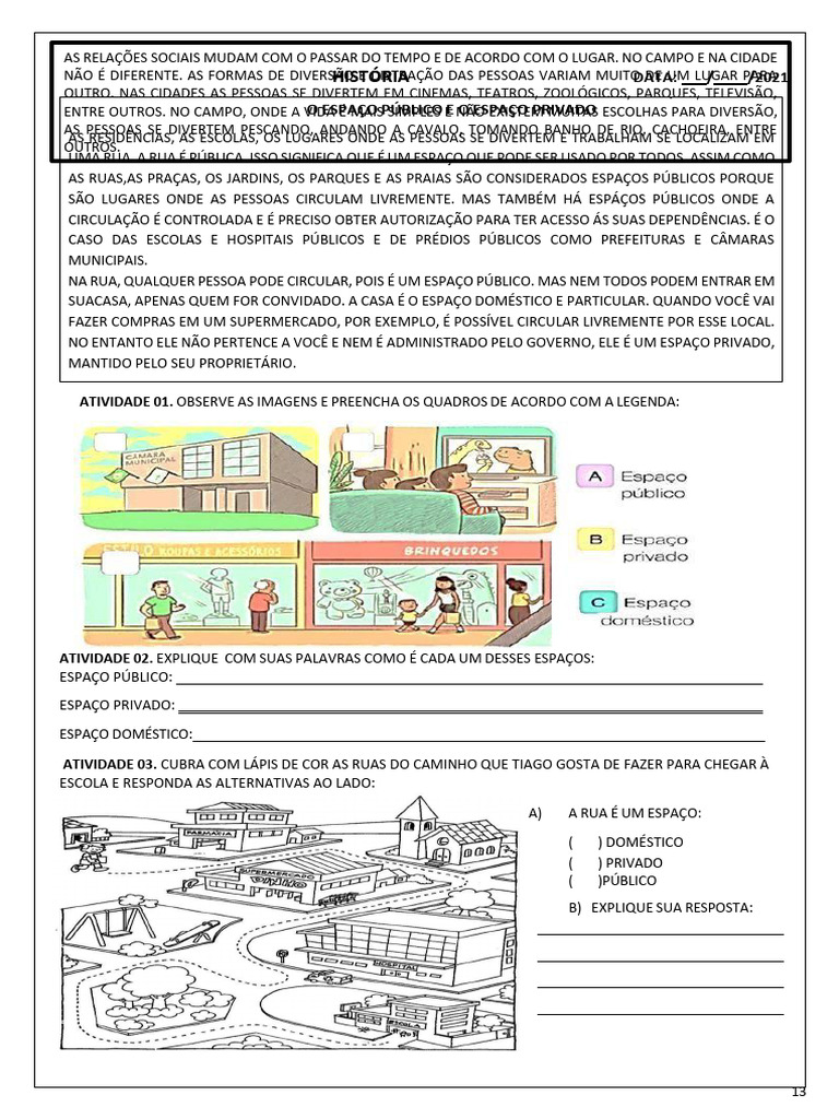 Espaços Públicos e Privados para o 3º Ano | PDF | Propriedade privada ...