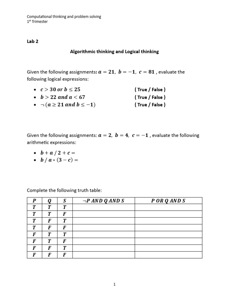 Algorithmic and Logical Thinking Exercises | PDF