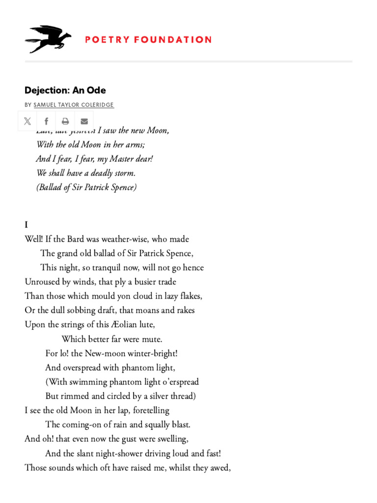 Coleridge's Dejection: An Ode Analysis | PDF