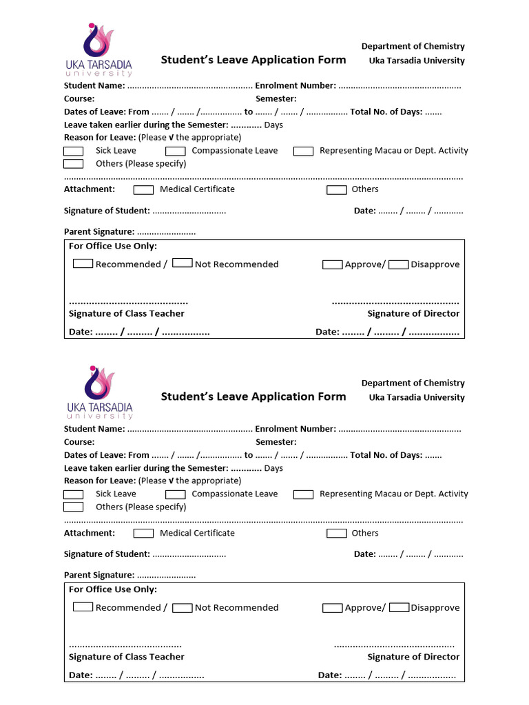 Chemistry Student Leave Application Form | PDF