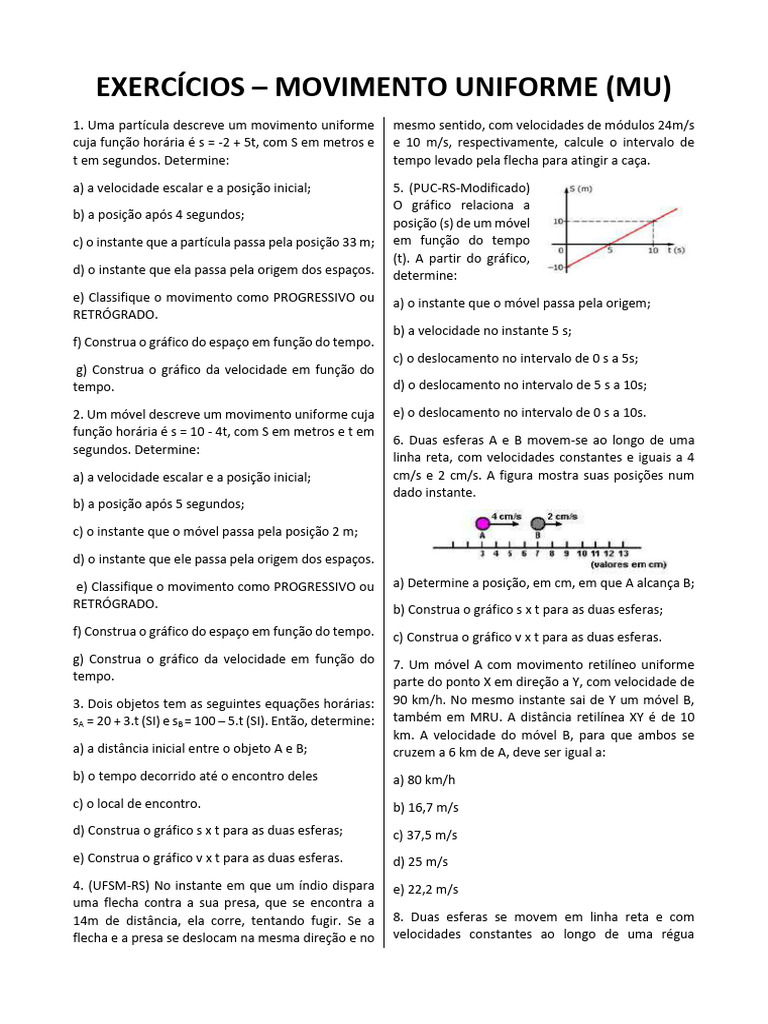 Exercícios de Movimento Uniforme | PDF | Velocidade | Física
