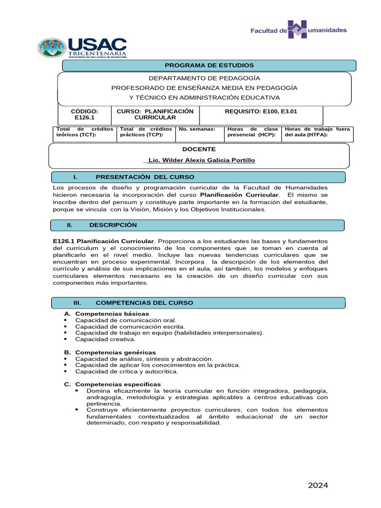 Curso de Planificación Curricular 2024 | PDF | Plan de estudios ...