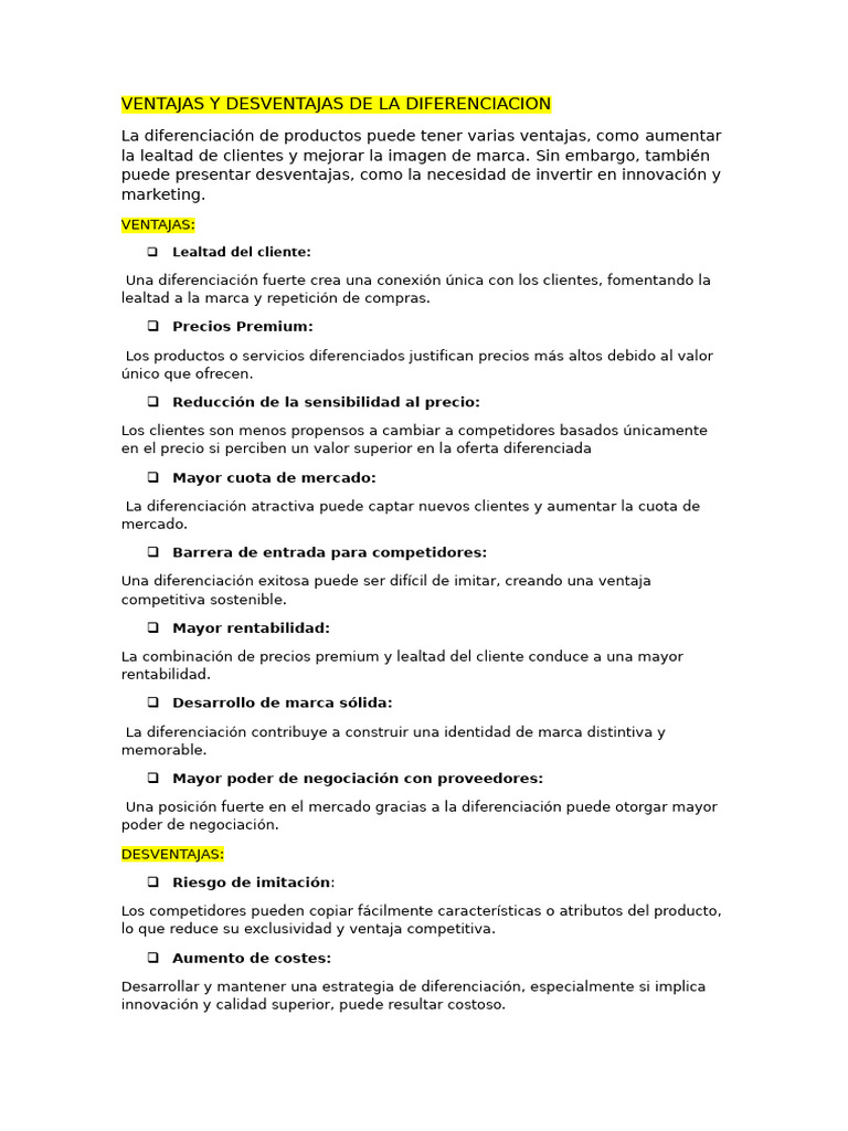 Ventajas y Desventajas de la Diferenciación | PDF | Marca | Business