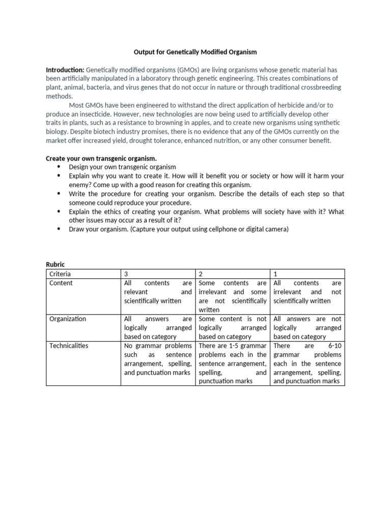 Creating a Transgenic Organism Guide | PDF | Genetically Modified ...