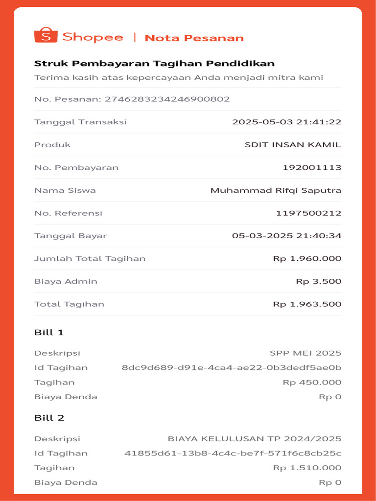 Nota Pembayaran SPP dan Kelulusan 2025 | PDF