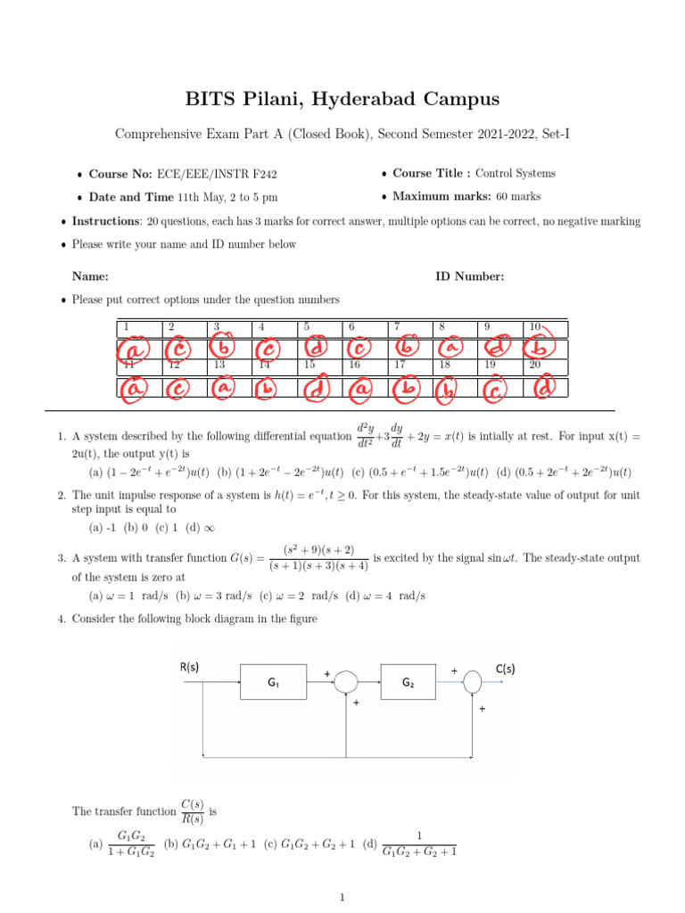 Control Systems Exam Set-I 2022 | PDF | Signal Processing ...