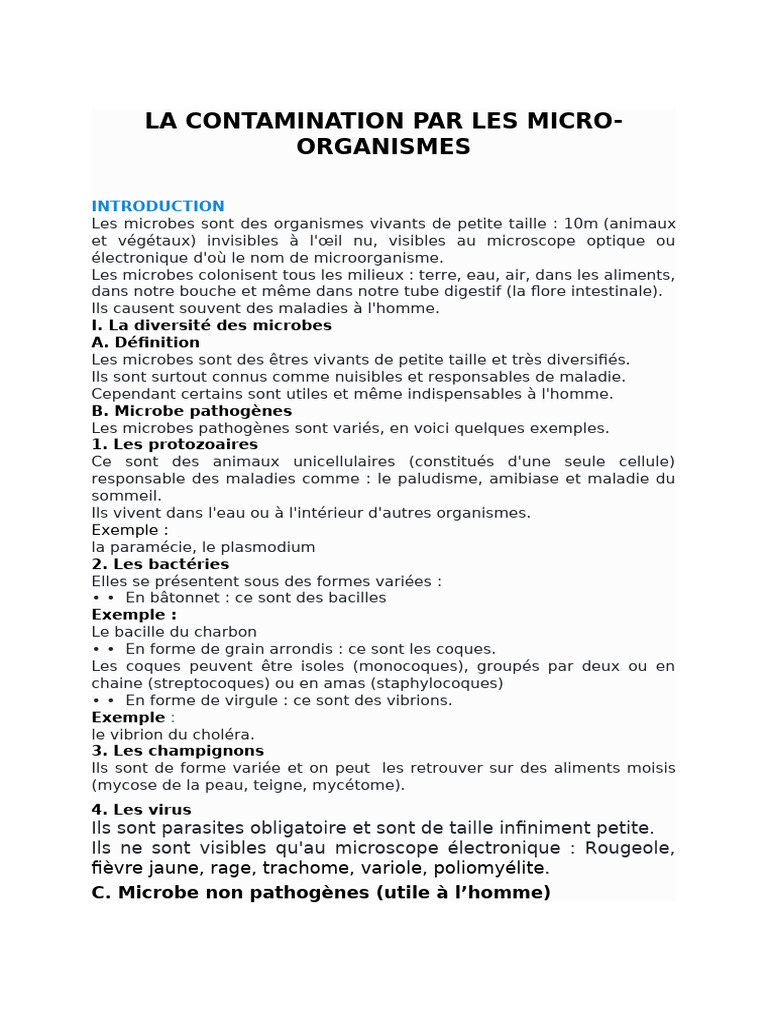 Voies de contamination des micro-organismes | PDF | Micro-organisme ...