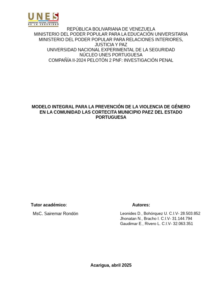 Modelo Integral para La Prevención de Violencia de Genero en La ...