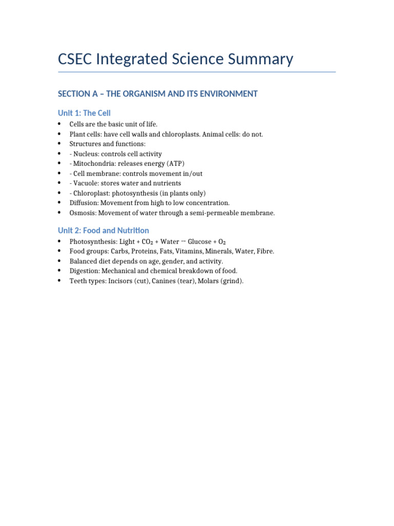 CSEC Integrated Science Summary | PDF