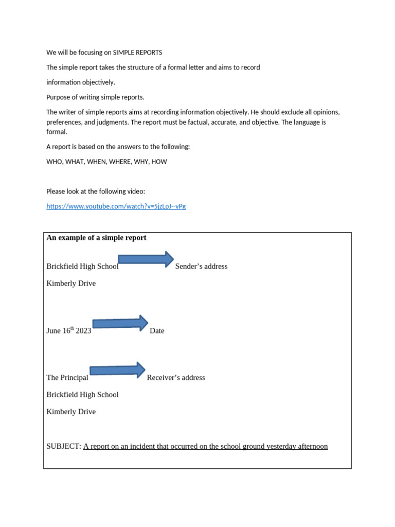 Writing Simple Reports for School | PDF