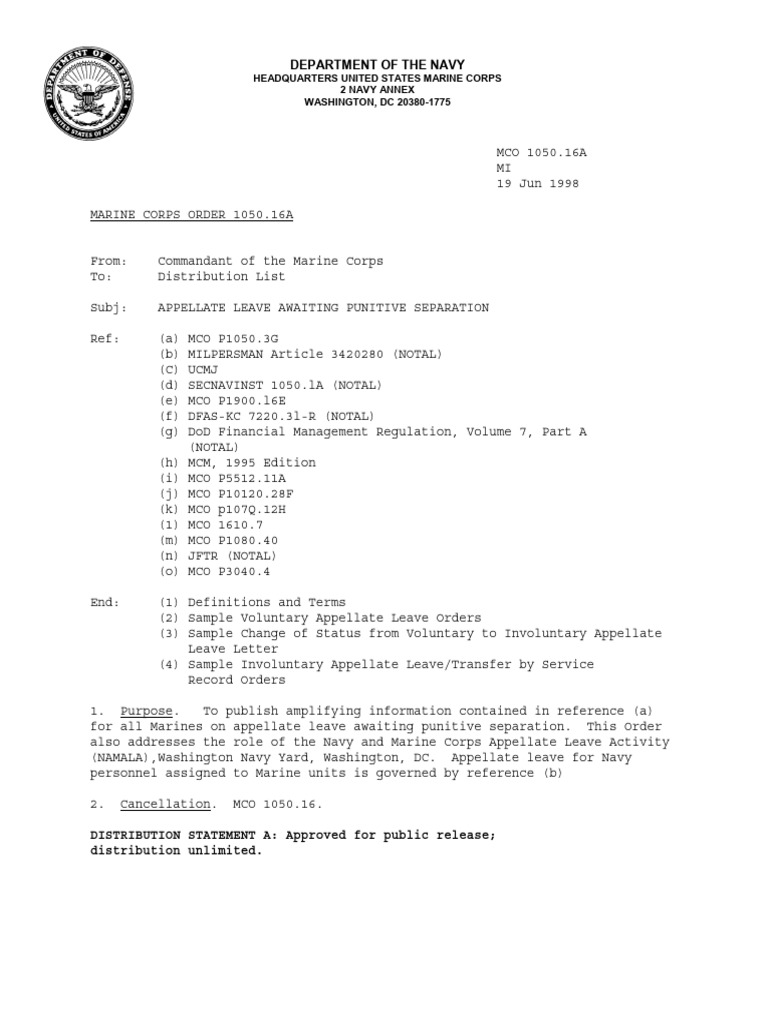 Appellate Leave Guidelines for Marines | PDF | Military Discharge | Pardon