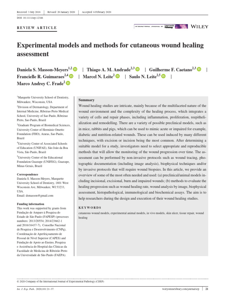 Experimental models and methods for cutaneous wound healing assessment ...