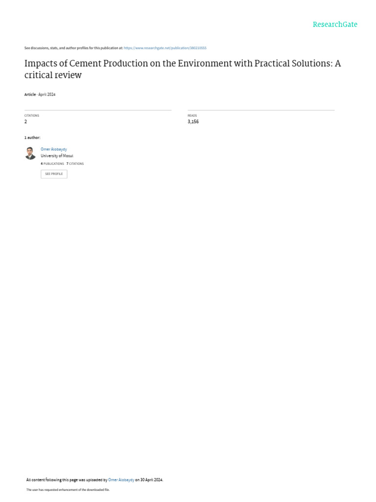 Environmental Impact of Cement Production | PDF | N Ox | Particulates