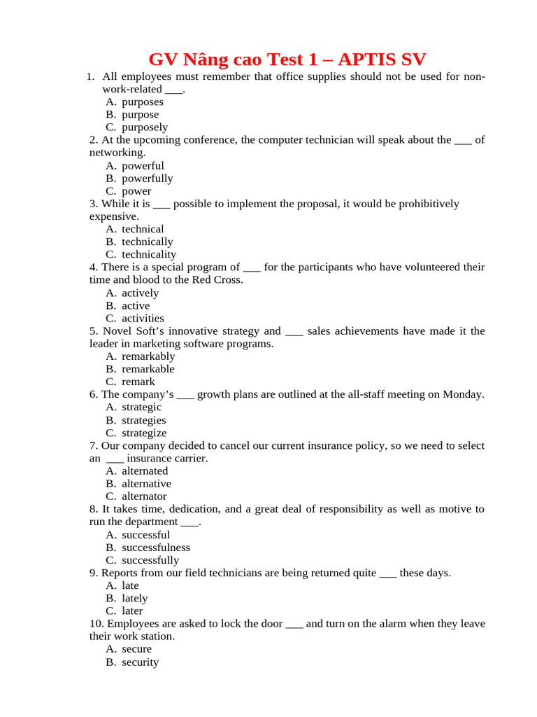 GV Nâng cao Test 1 | PDF | Mental Health | Psychology