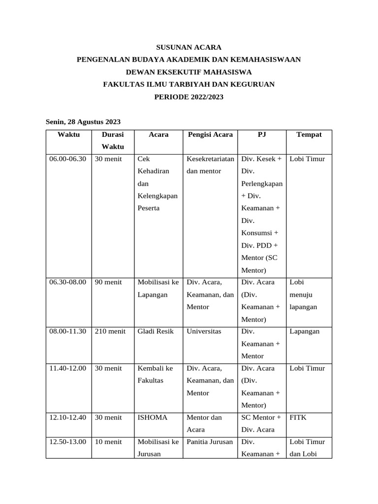 Acara Pengenalan Budaya Akademik 2023 | PDF