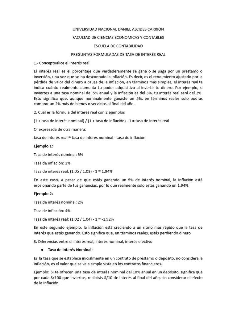Conceptos y Fórmulas de Interés Real | PDF | Interés | Inflación