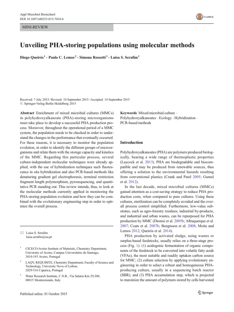 Molecular Methods for PHA Monitoring | PDF | Polymerase Chain Reaction ...