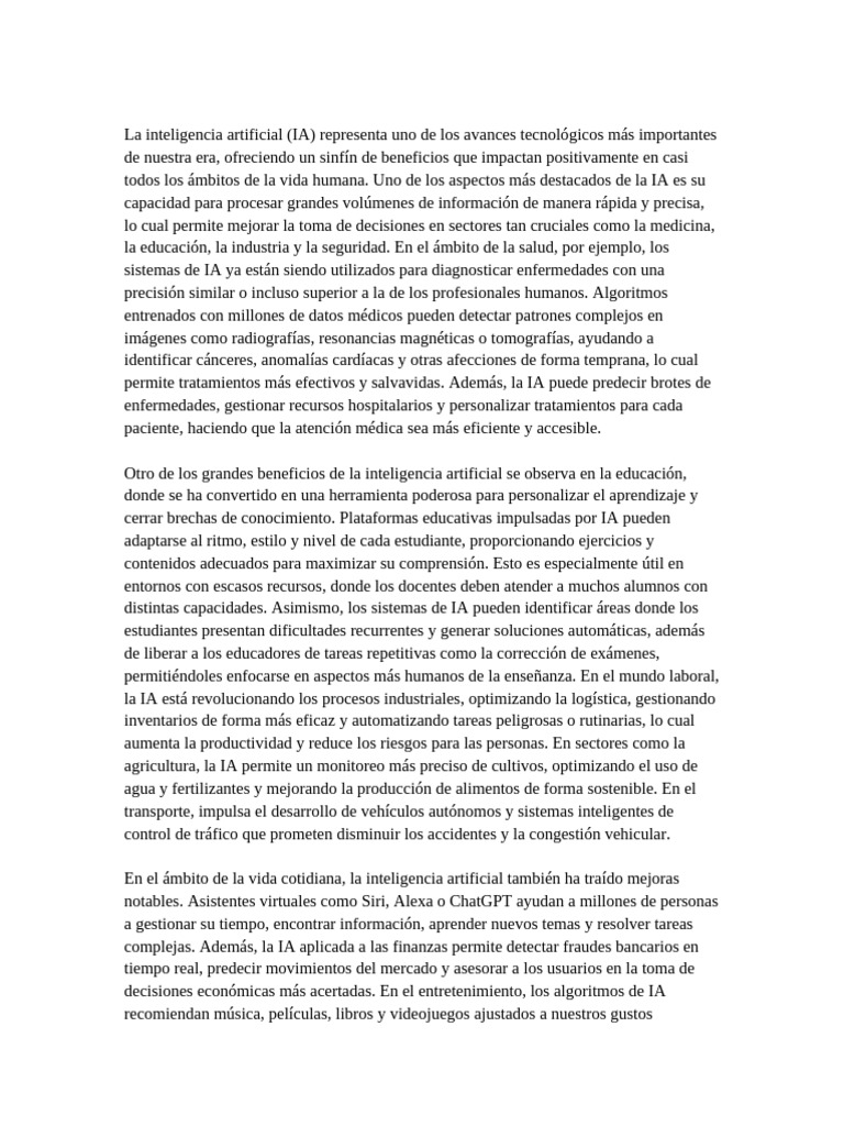 Beneficios de la Inteligencia Artificial | PDF | Inteligencia ...