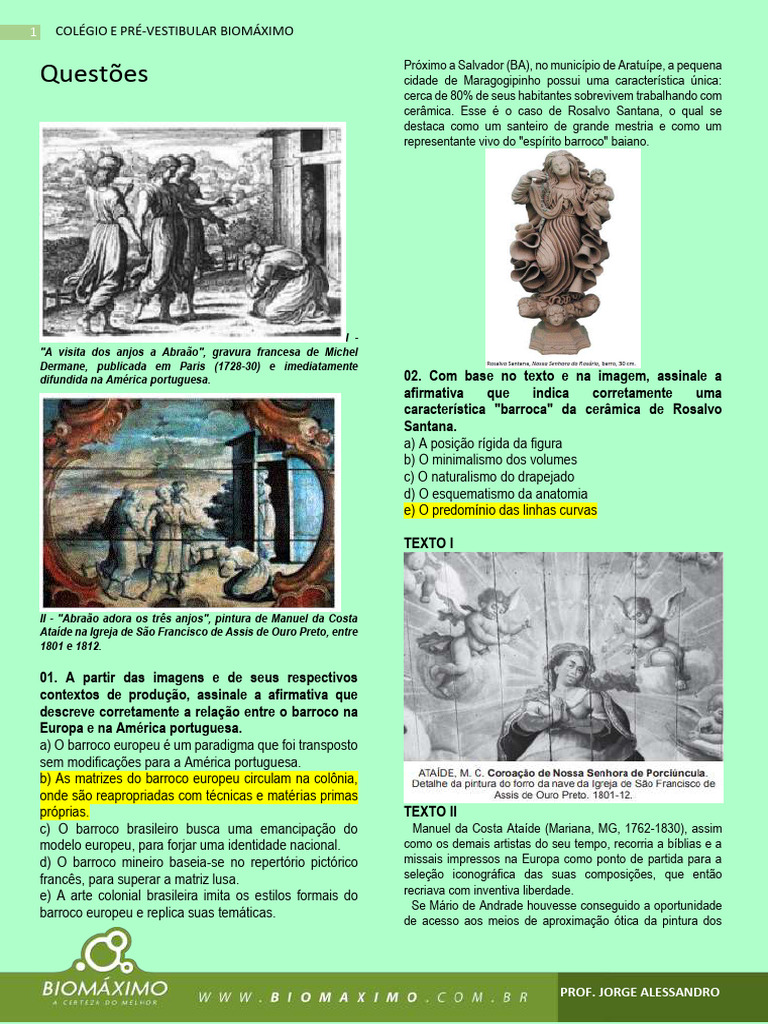 Questões sobre Arte Barroca no Brasil | PDF | Barroco | Renascimento