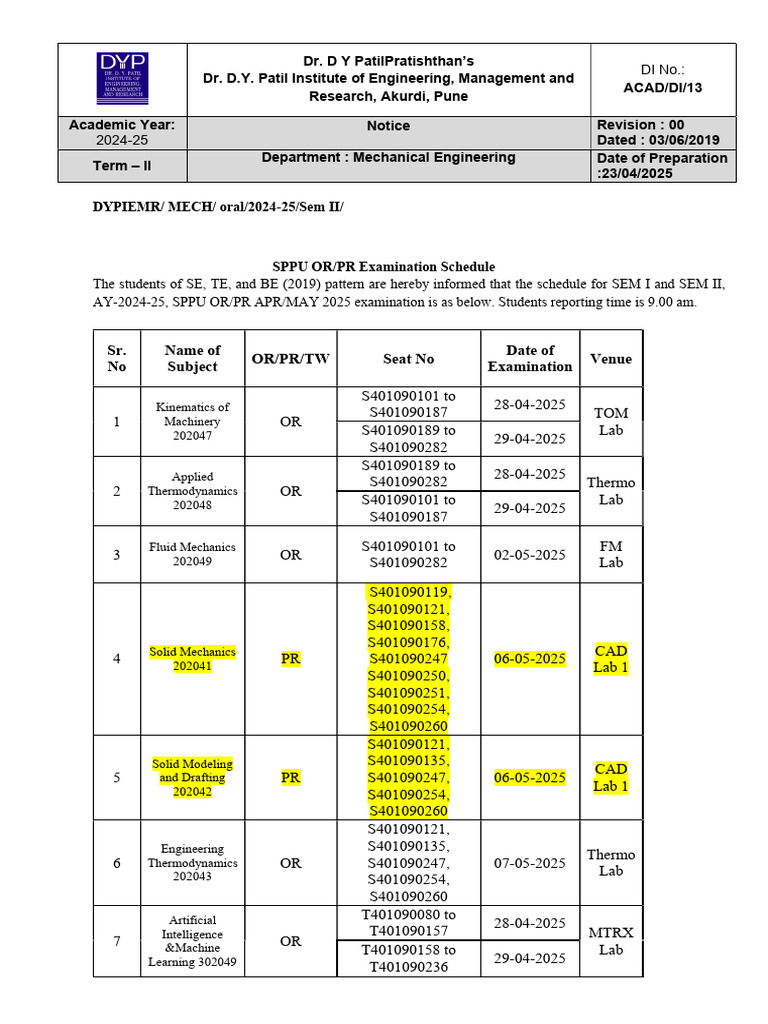 Or PR Time Table Updated | PDF | Applied And Interdisciplinary Physics ...