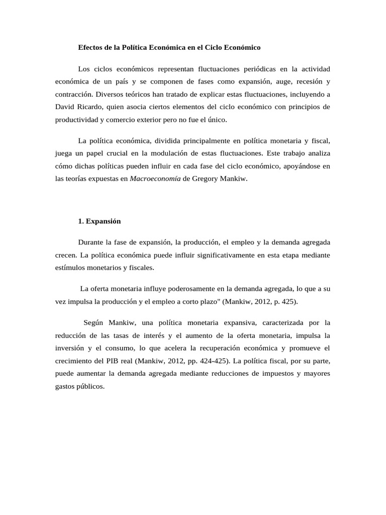 Impacto de Políticas Económicas en Ciclos | PDF | La política fiscal ...