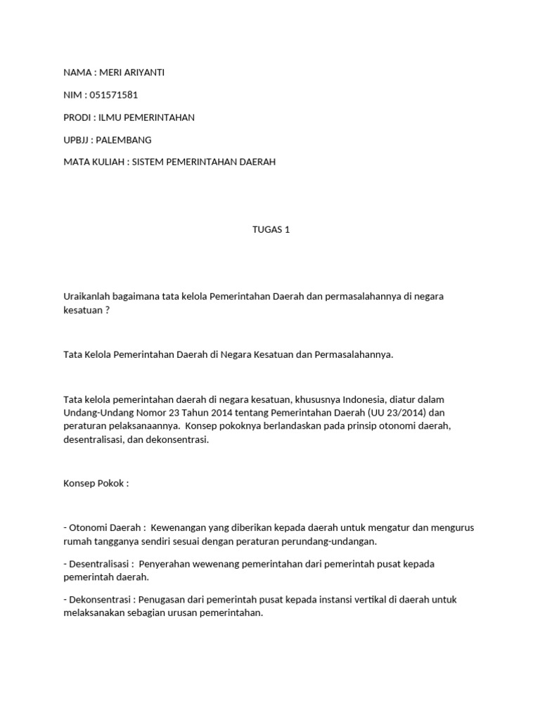Tata Kelola Pemerintahan Daerah Indonesia | PDF
