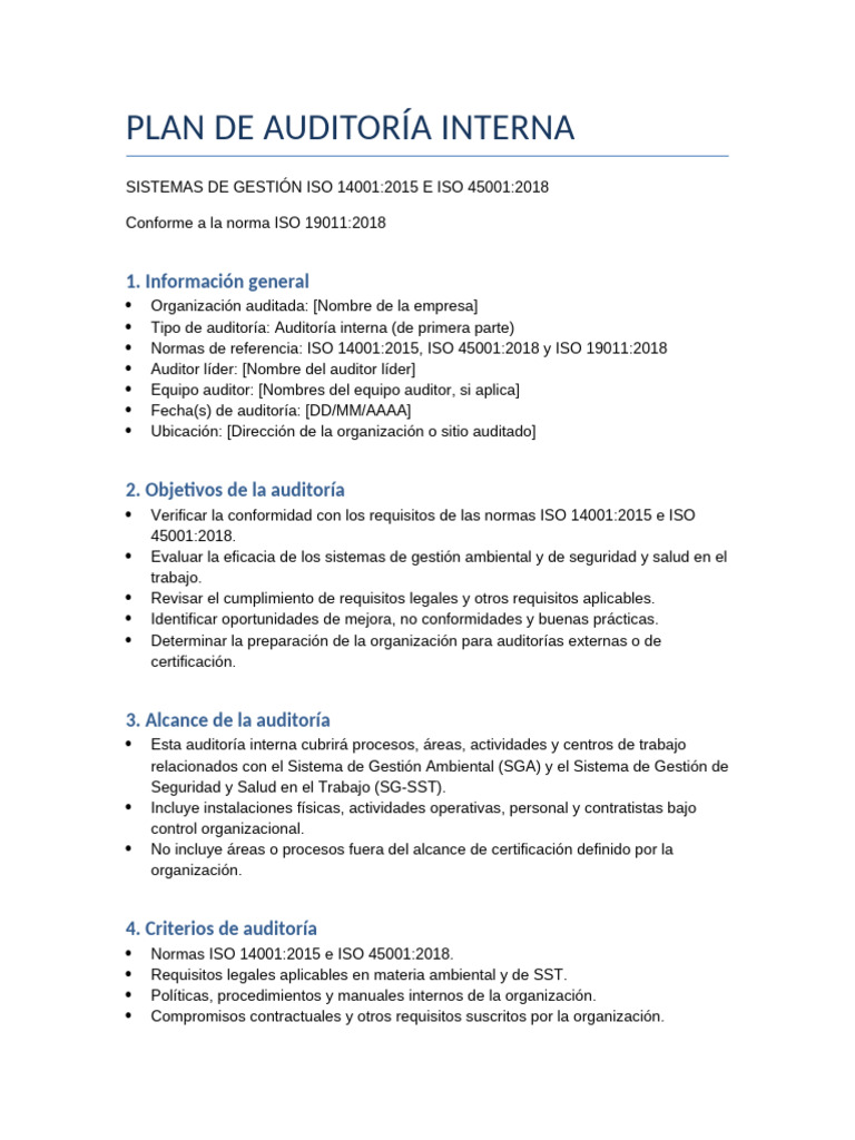 Auditoría Interna ISO 14001 y 45001 | PDF | Auditoría | Business