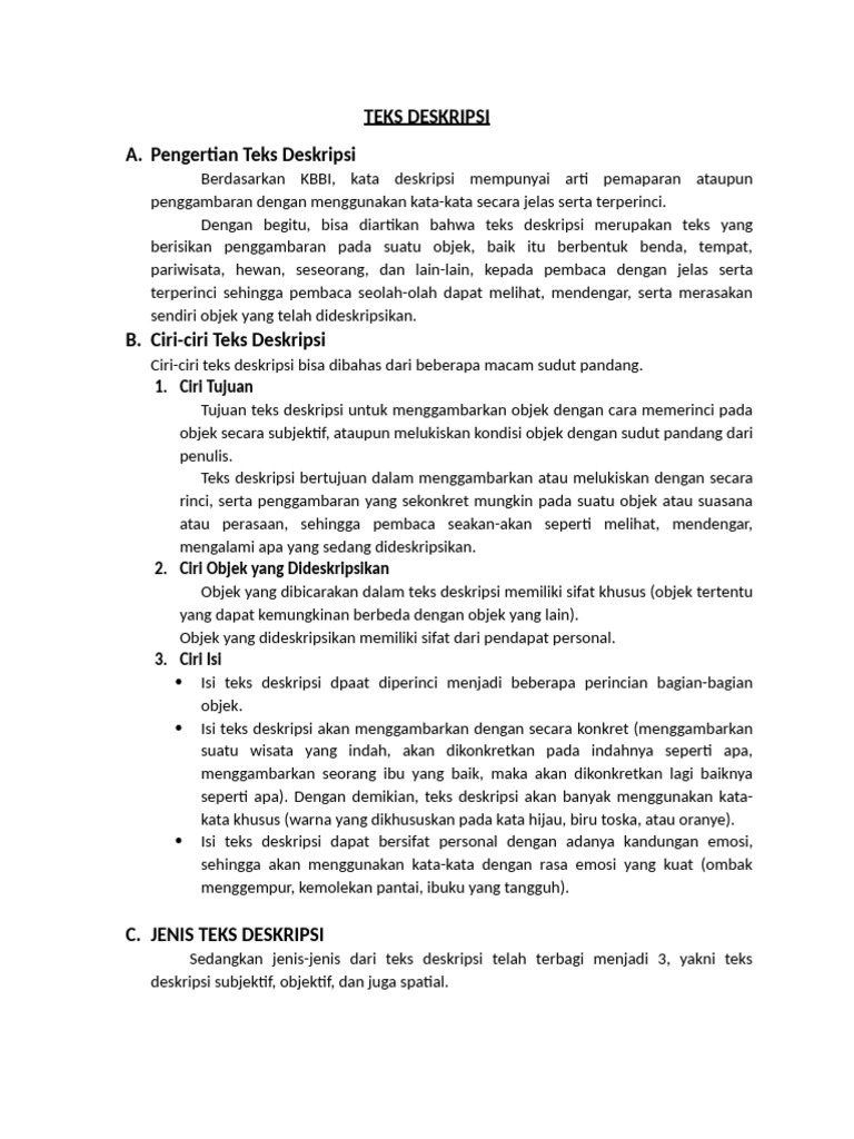Struktur dan Ciri Teks Deskripsi | PDF