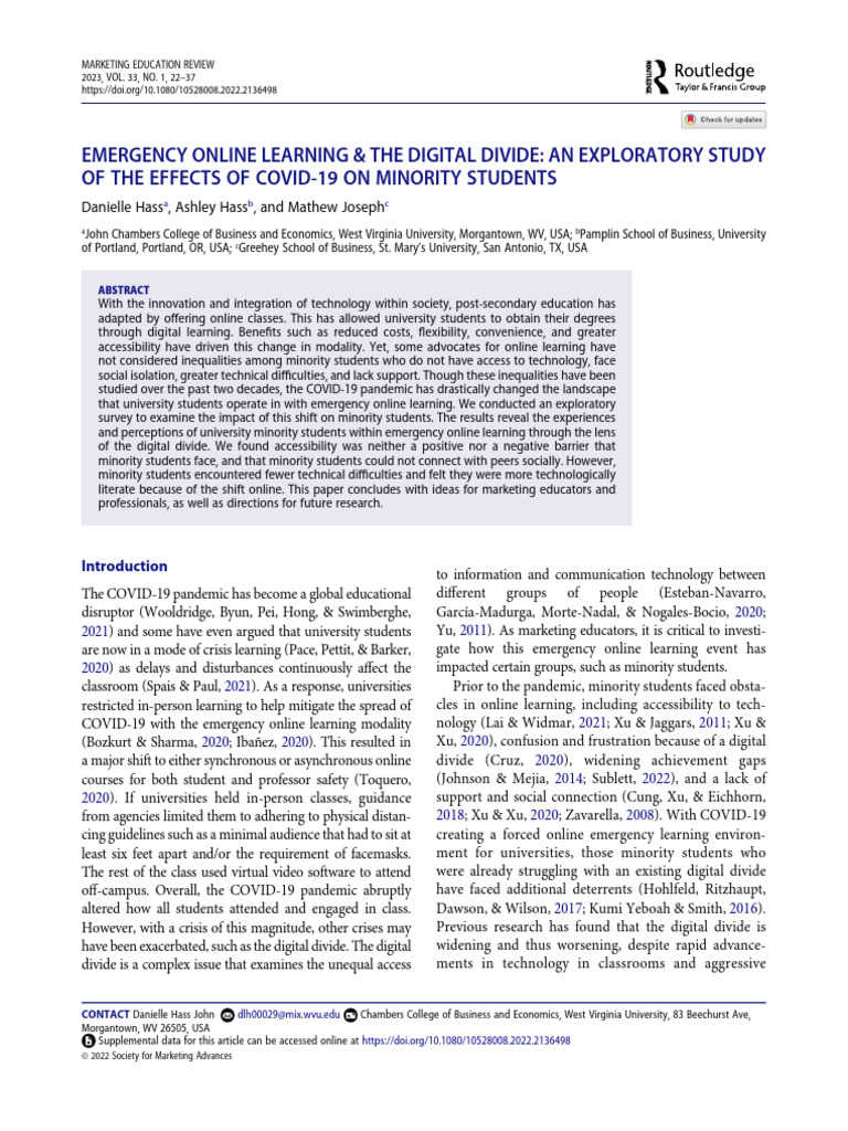 Emergency Online Learning & The Digital Divide An Exploratory Study ...