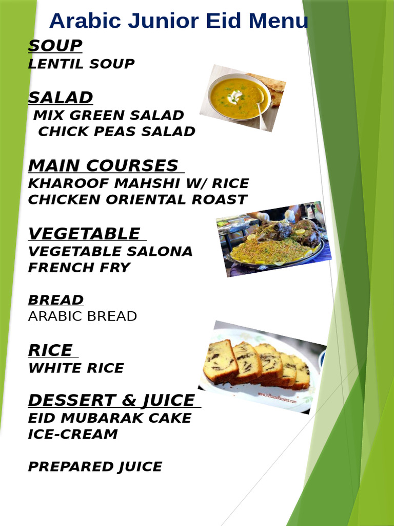 Arabic Eid Menu (Junior) | PDF