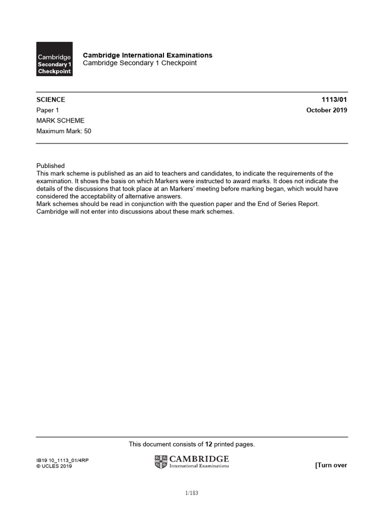 Cambridge Science Checkpoint Mark Scheme | PDF | Cartesian Coordinate ...