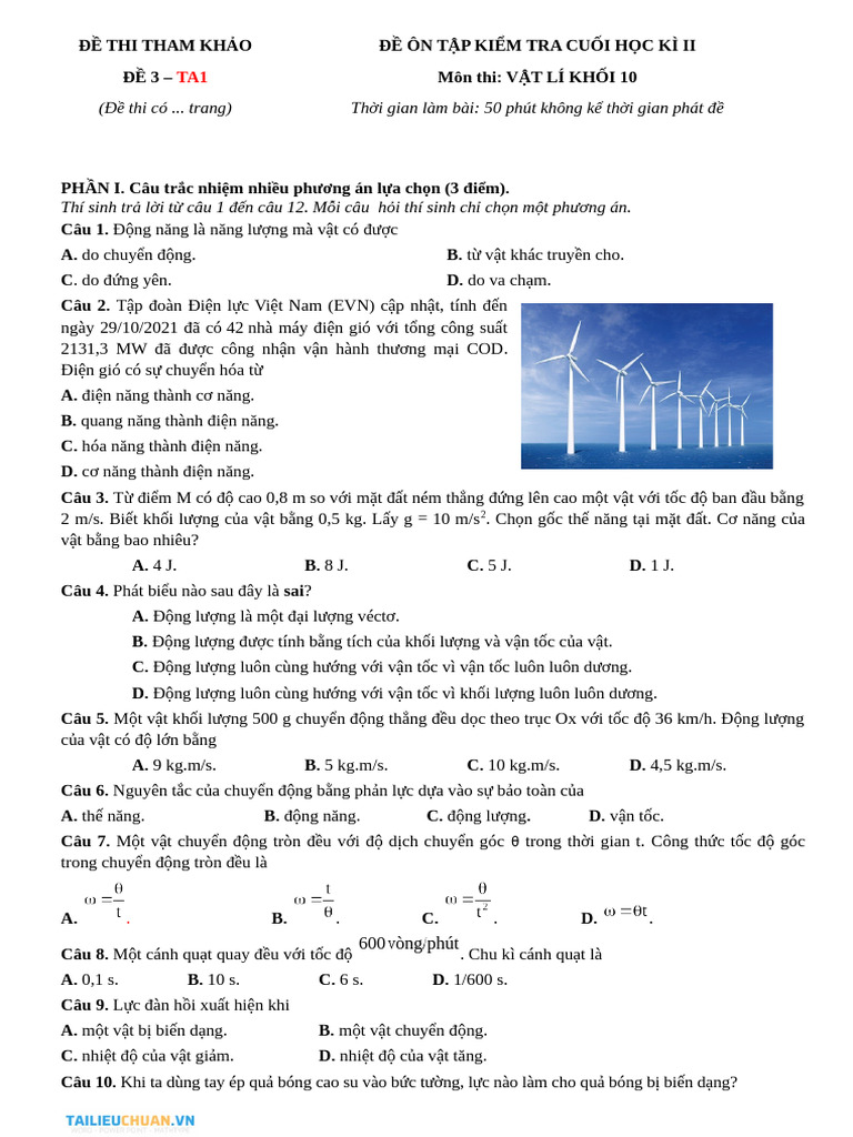 Đề 3 - CK2 Lý 10 - Form 2025 - Ta1 | PDF