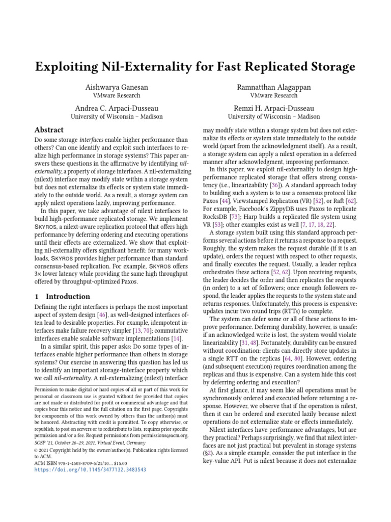 SKYROS: High-Performance Replicated Storage | PDF | Replication ...