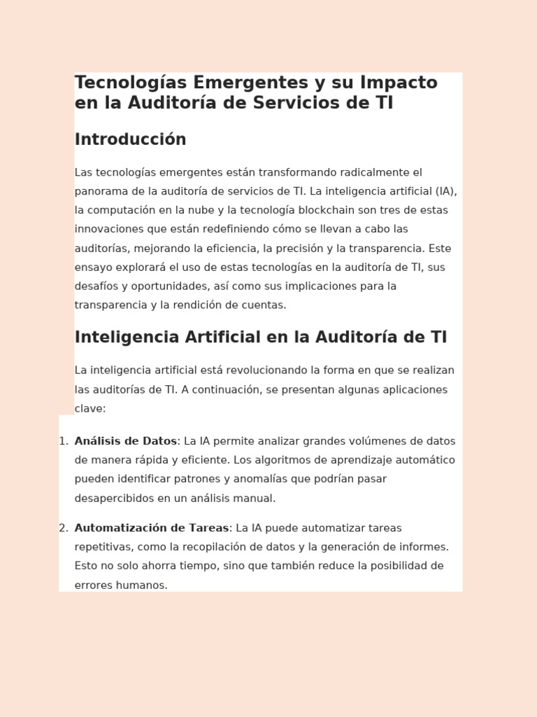 Impacto de Tecnologías en Auditoría TI | PDF | Inteligencia artificial ...